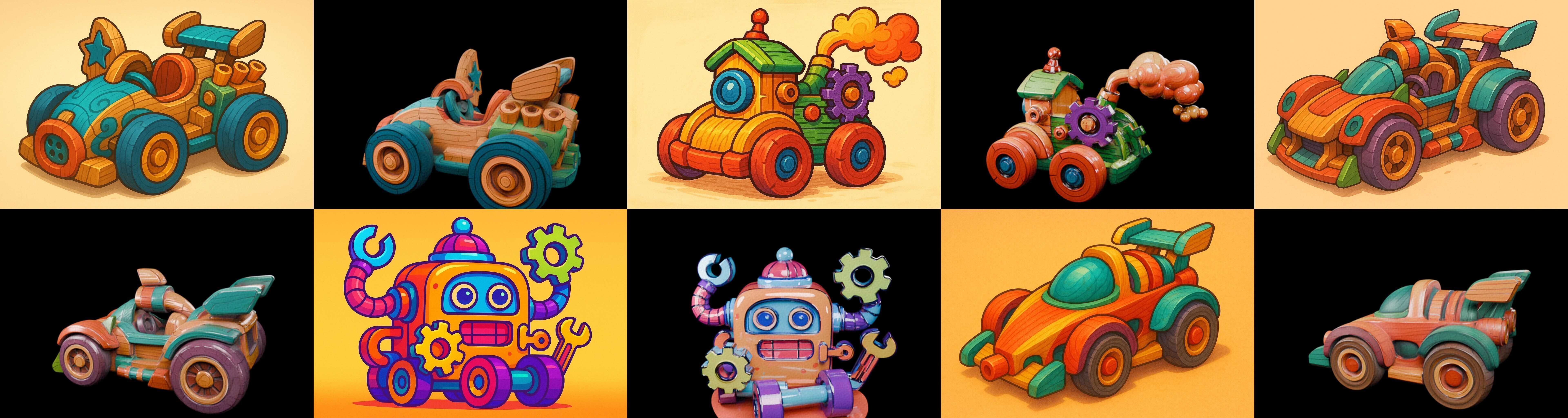 Wood Toy bundle 8 pack 100 glb Low-poly 3D model_8