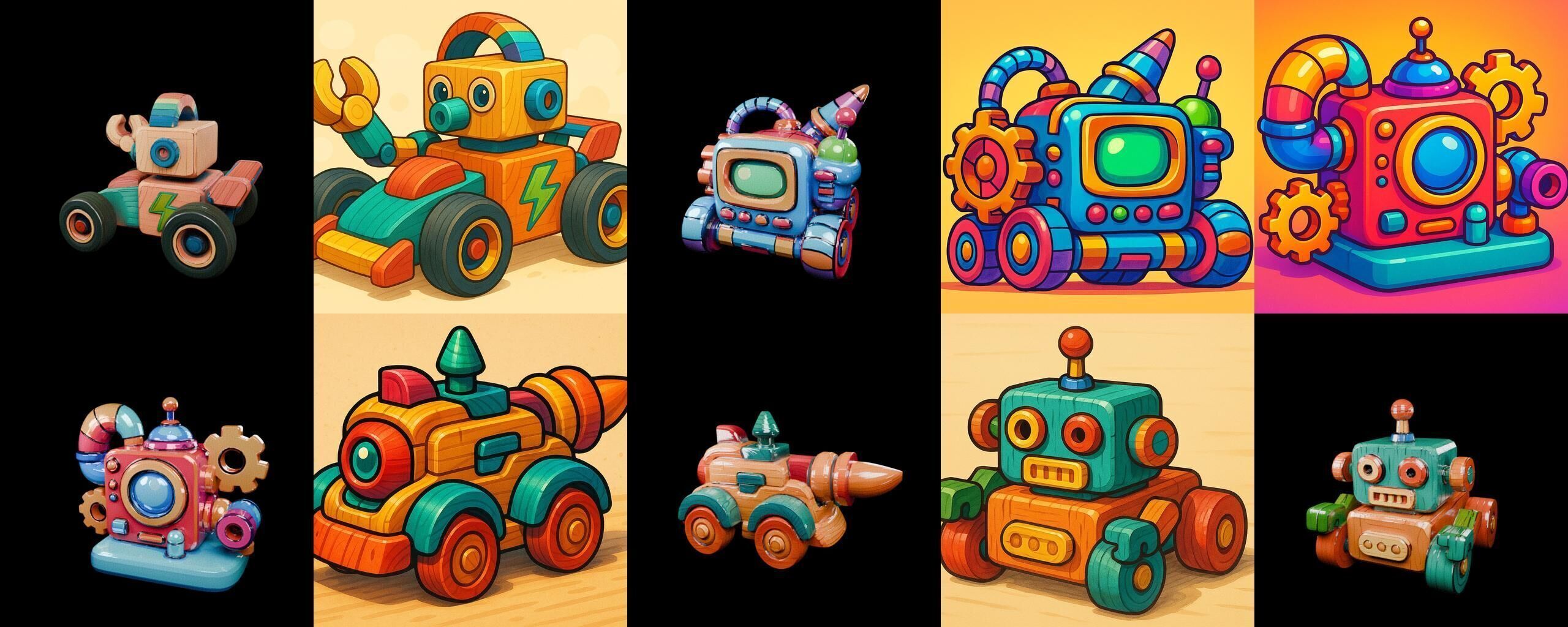 Wood Toy bundle 8 pack 100 glb Low-poly 3D model_9