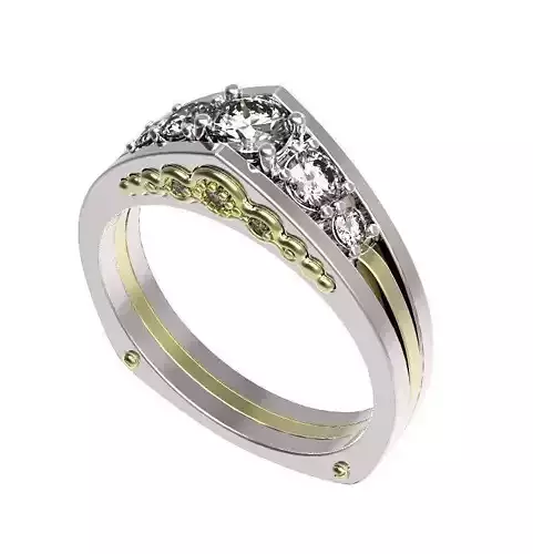 Ring gold and silver wedding with diamonds