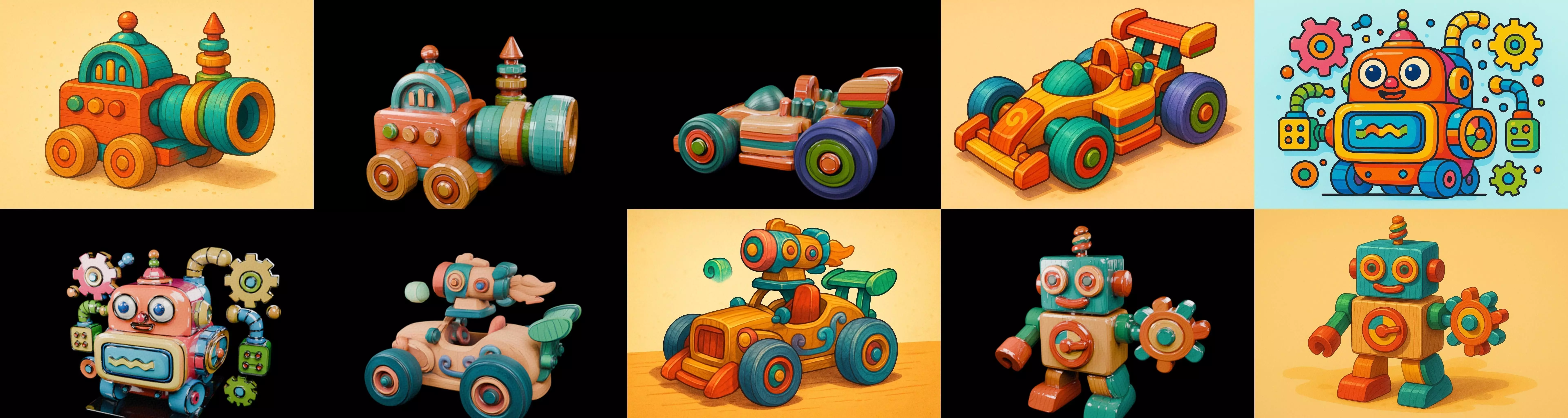 Wood Toy bundle 4 pack 100 glb Low-poly 3D model_0