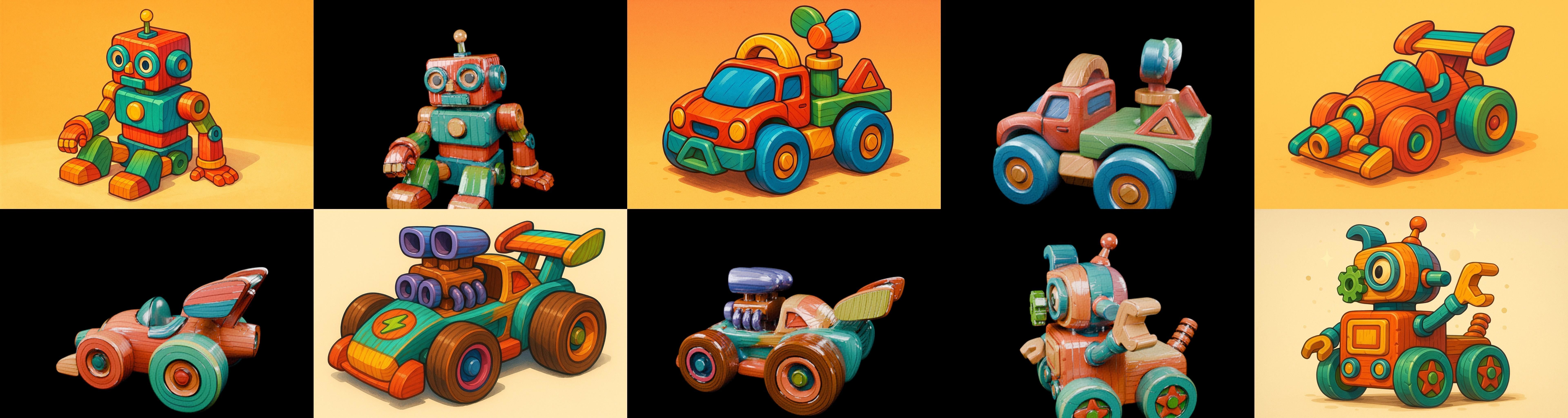 Wood Toy bundle 4 pack 100 glb Low-poly 3D model_2