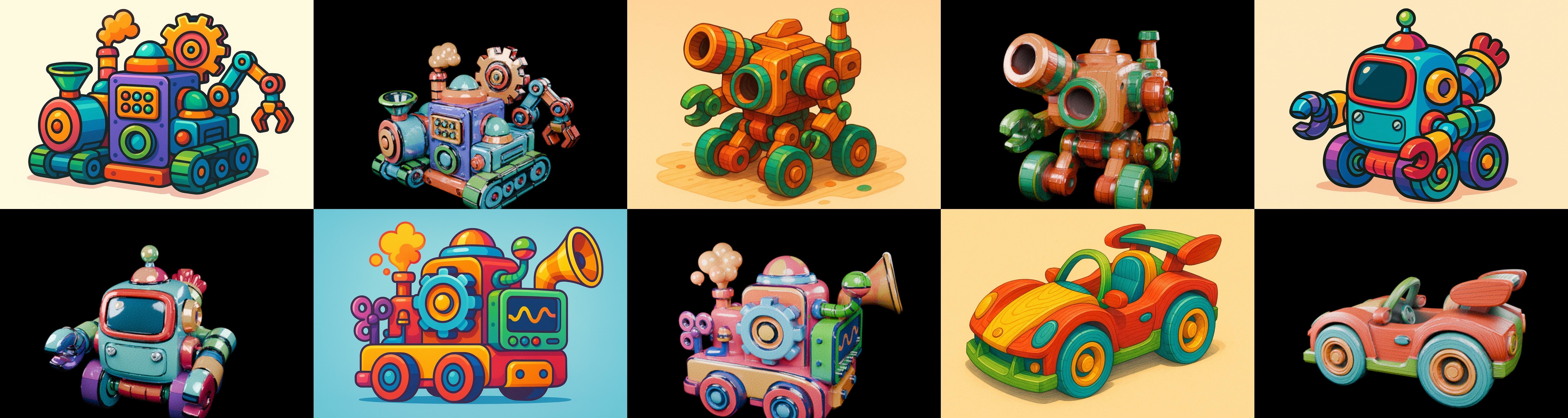 Wood Toy bundle 4 pack 100 glb Low-poly 3D model_12