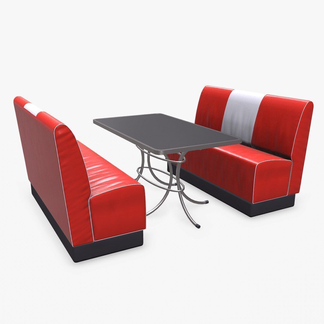 Retro Diner Booth Low-poly PBR Low-poly 3D model_27
