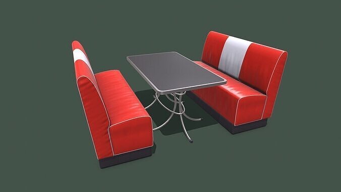 Retro Diner Booth Low-poly PBR Low-poly 3D model