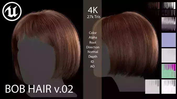 Bob Real-time Female Hair ver-02 Low-poly 3D model