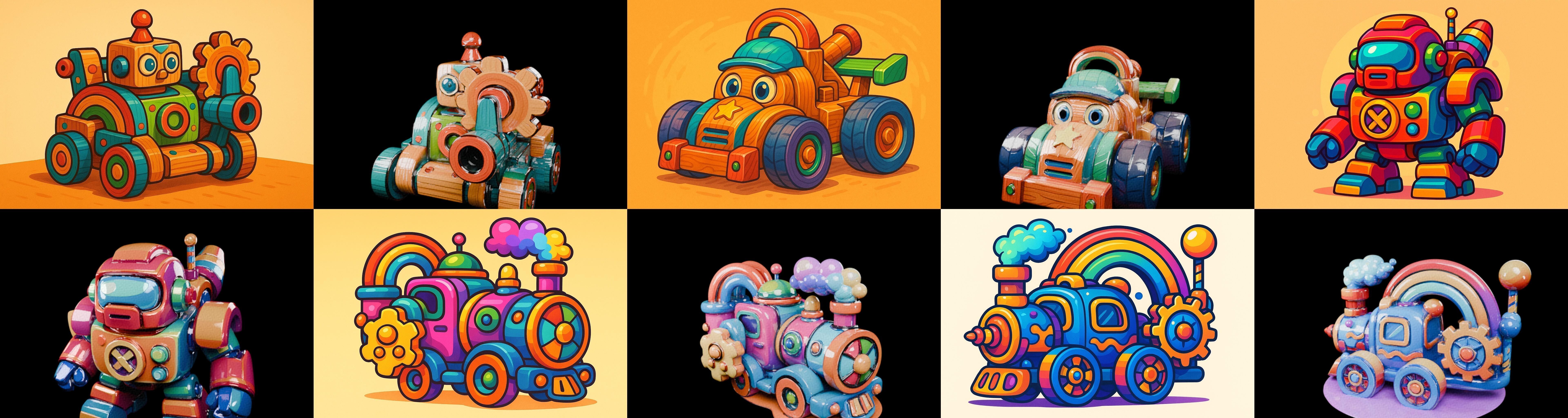 Wood Toy bundle 17 pack 100 glb Low-poly 3D model_9