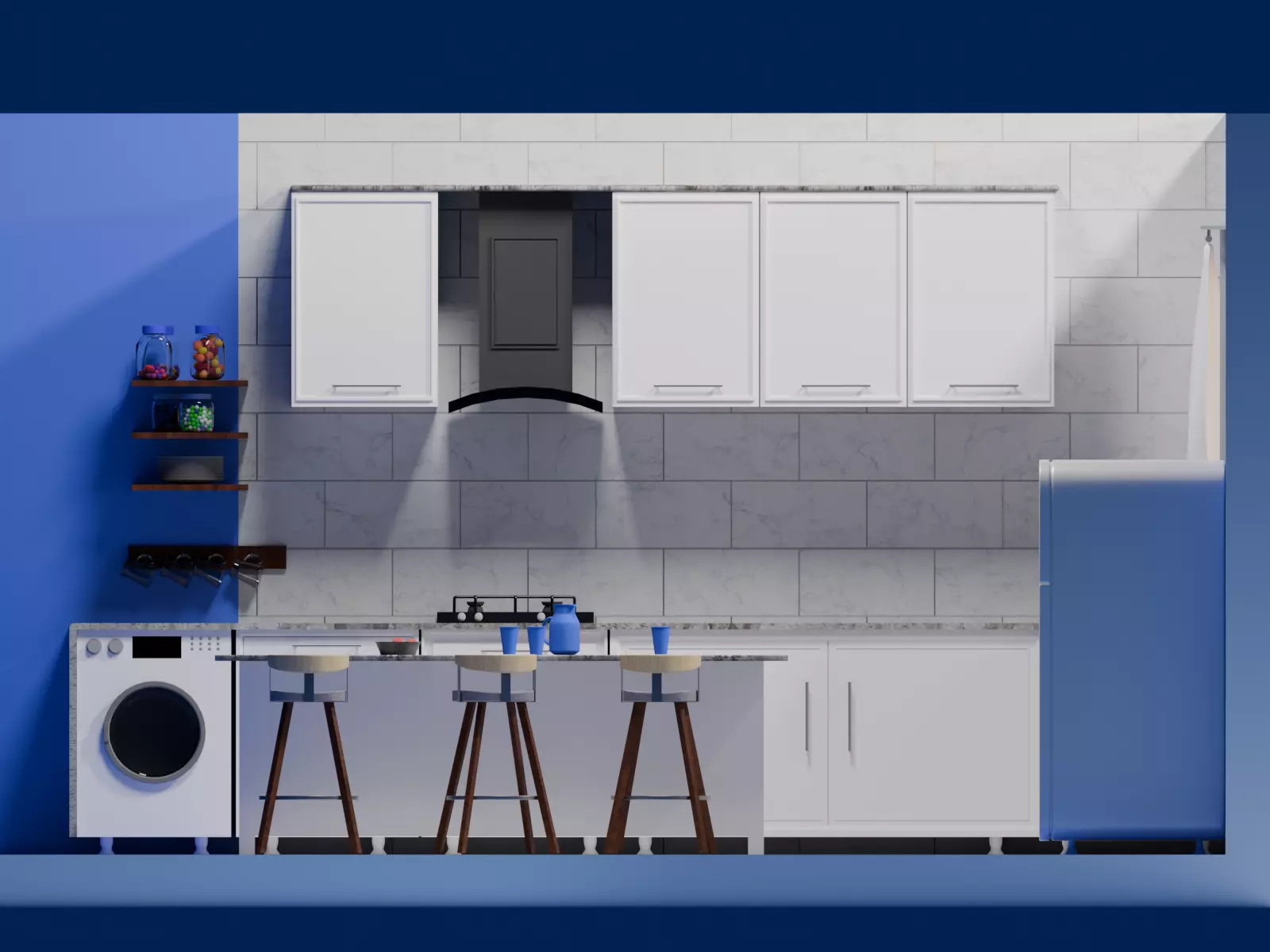 Modern Isometric Kitchen Scene Blender FBX OBJ 3D model_0