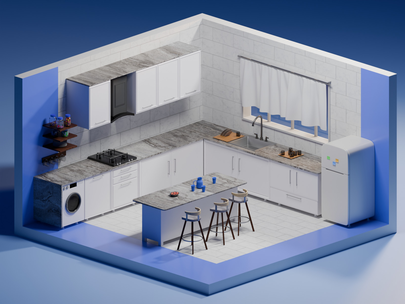 Modern Isometric Kitchen Scene Blender FBX OBJ 3D model_5