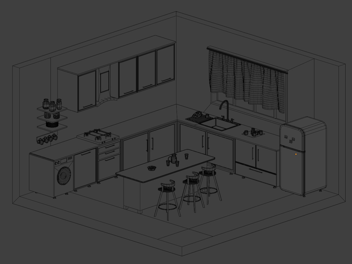 Modern Isometric Kitchen Scene Blender FBX OBJ 3D model_4