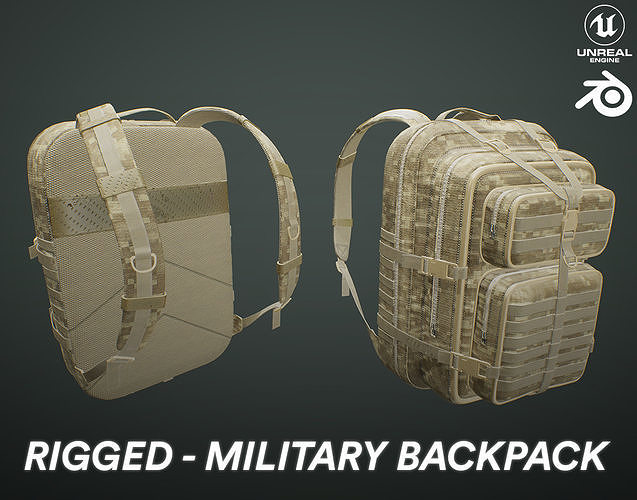 Rigged Military Backpack Low-poly 3D model