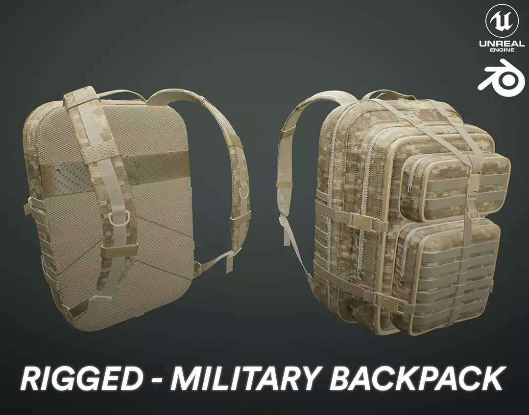 Rigged Military Backpack Low-poly 3D model