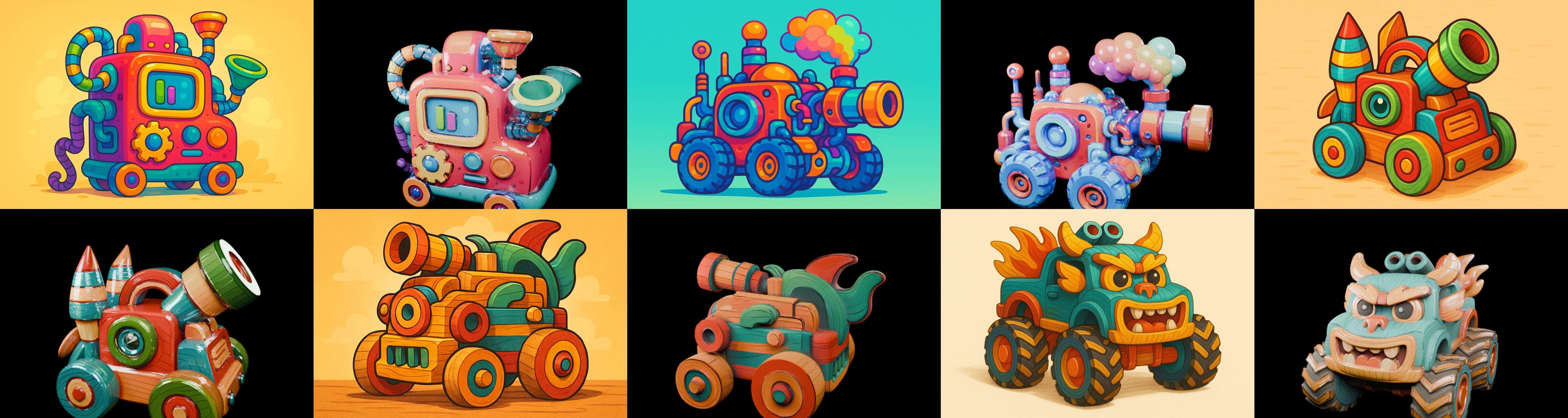 Wood Toy bundle 1 pack 100 glb Low-poly 3D model_1