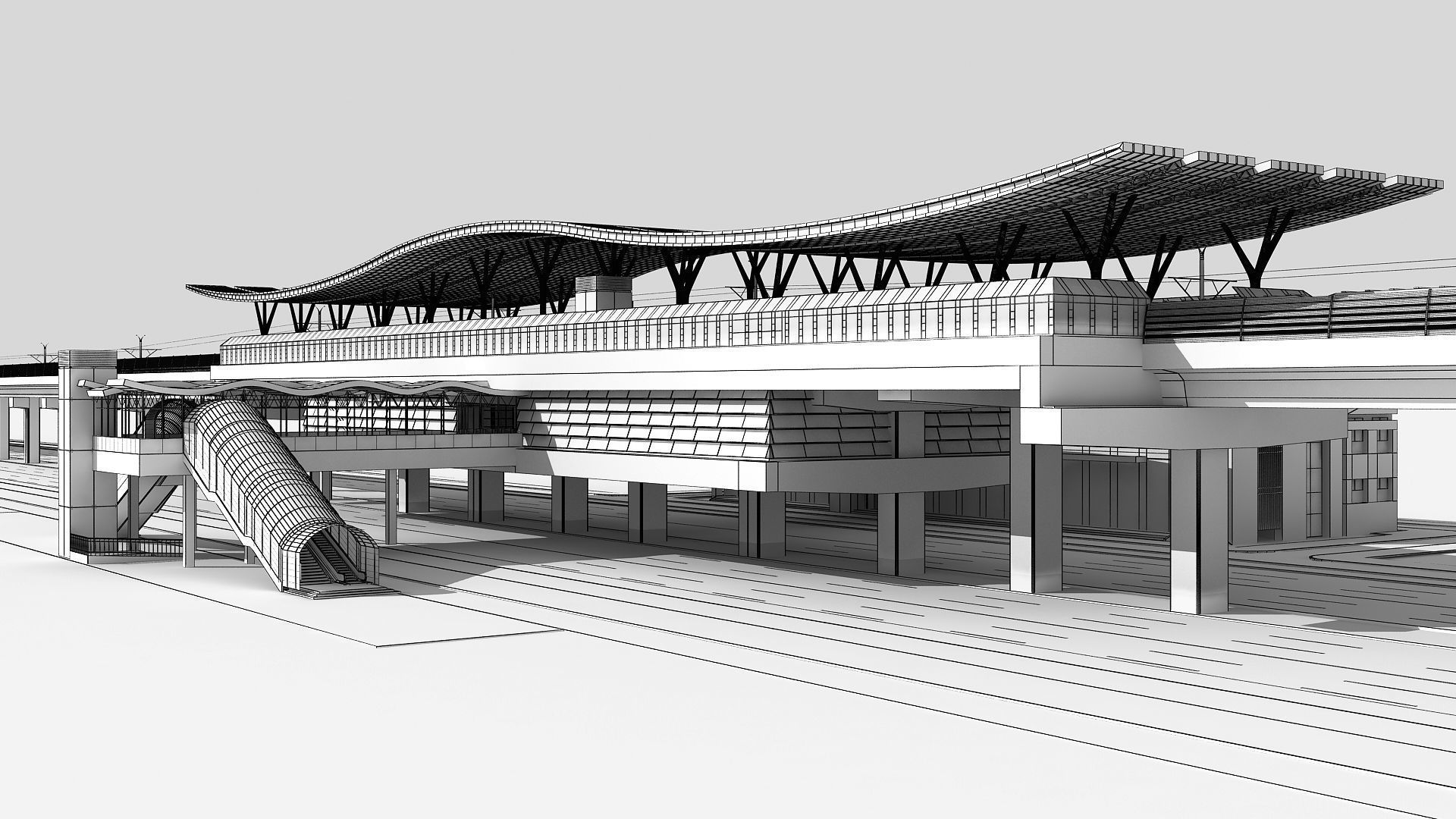 Light Rail Station 01 3D model_9