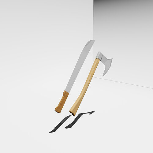 Axe ANd machete Low-poly 3D model