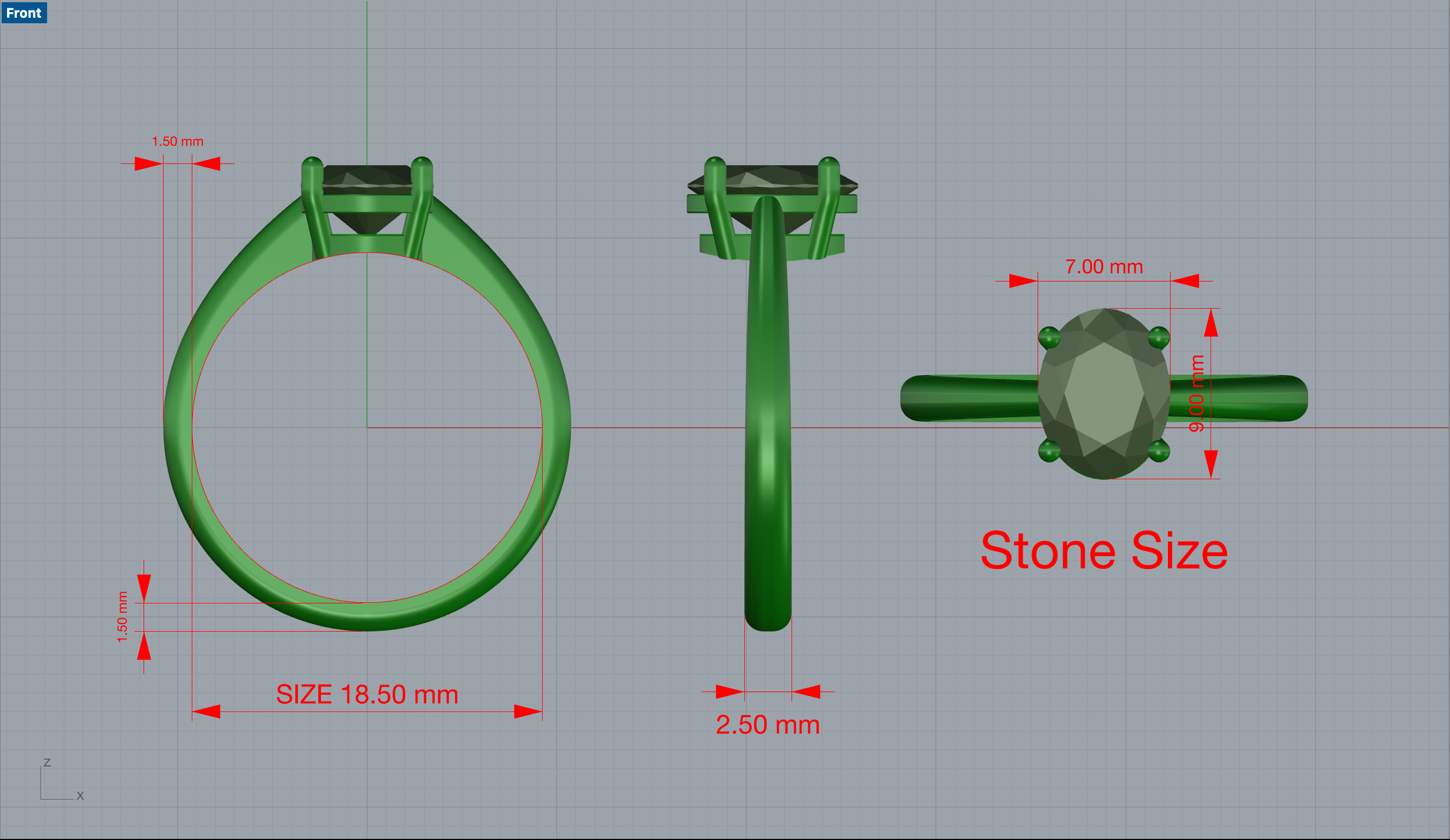 Oval Gemstone Ring 3D print model_12
