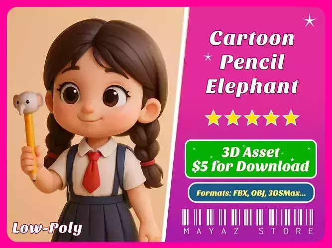 Pencil Elephant school supplies  Low-poly 3D model