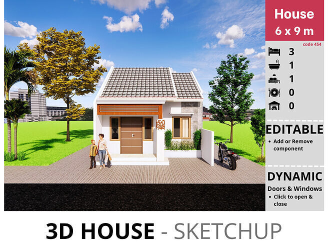 House 6x9m code 454- Sketchup 3D model 3D model 3D model