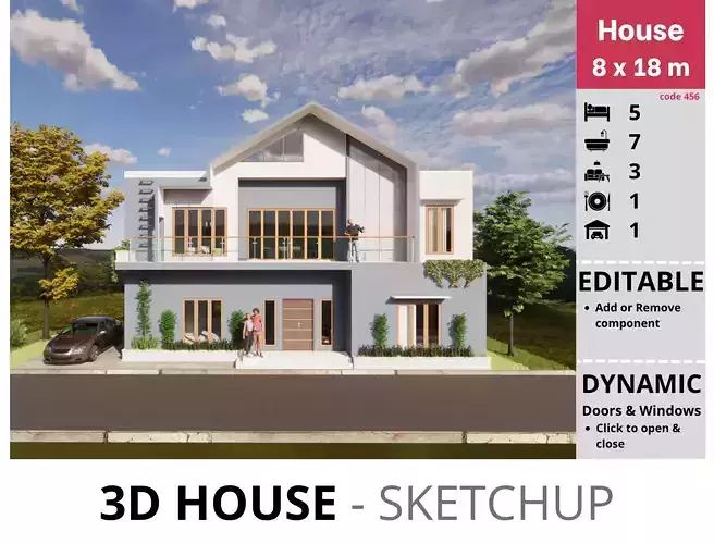 House 8x18m code 456- Sketchup 3D model 3D model