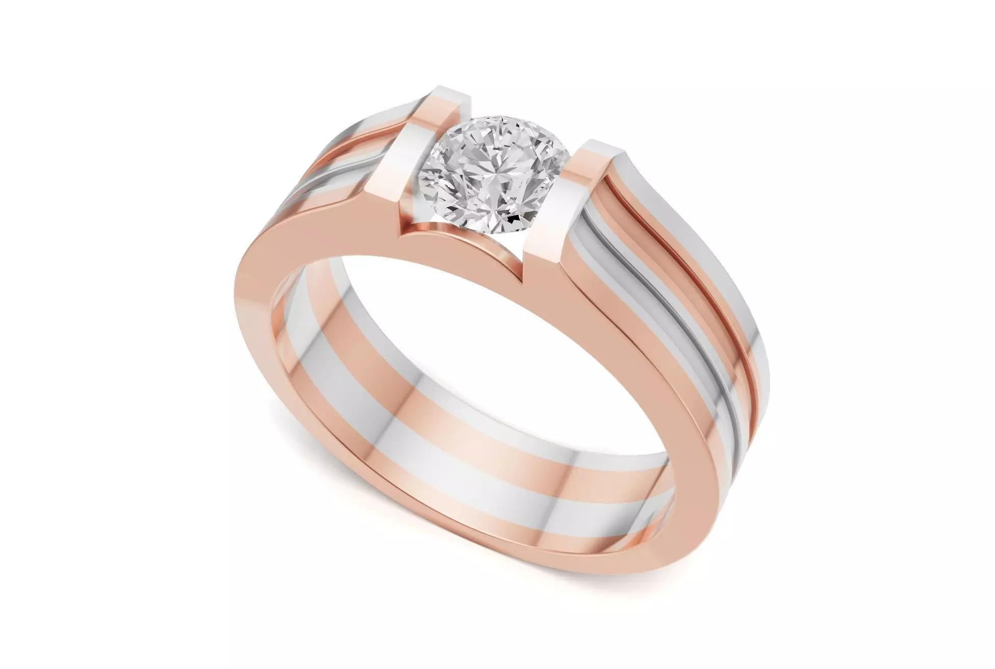 Dual Tone Mens Solitaire Diamond Wedding Band 3D print model