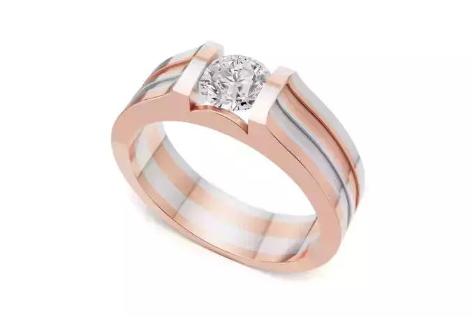 Dual Tone Mens Solitaire Diamond Wedding Band 3D print model