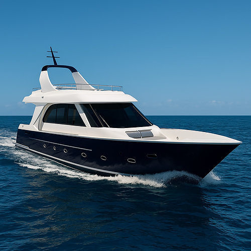 Luxury Yacht 3D Model Modern Motorboat with Flybridge Low-poly 3D model