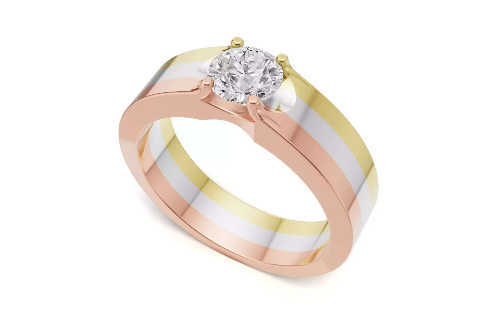 Tri-Color Solitaire Mens Engagement Ring Classic Look 3D print model