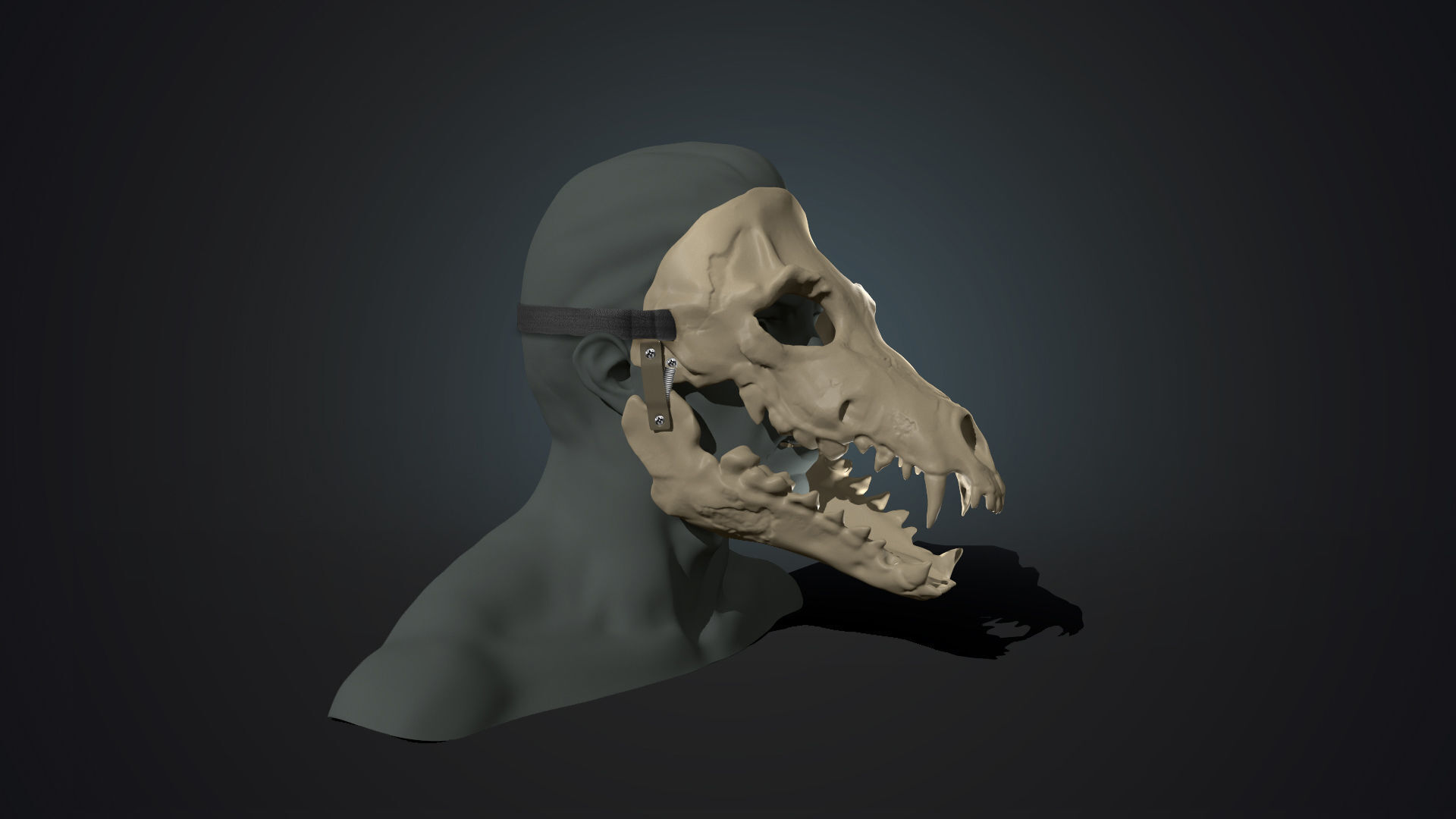 Skull mask with movable jaw 3D print model_1