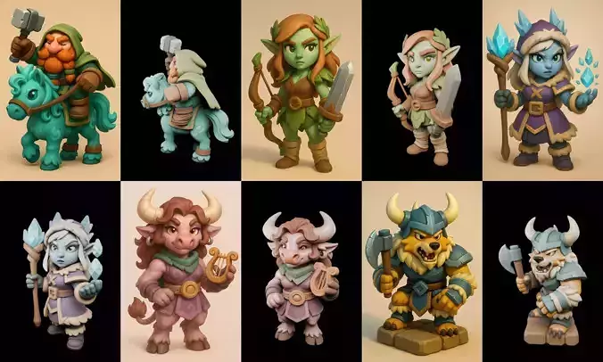 Role Play Fantasy Character bundle 8 pack 100 glb