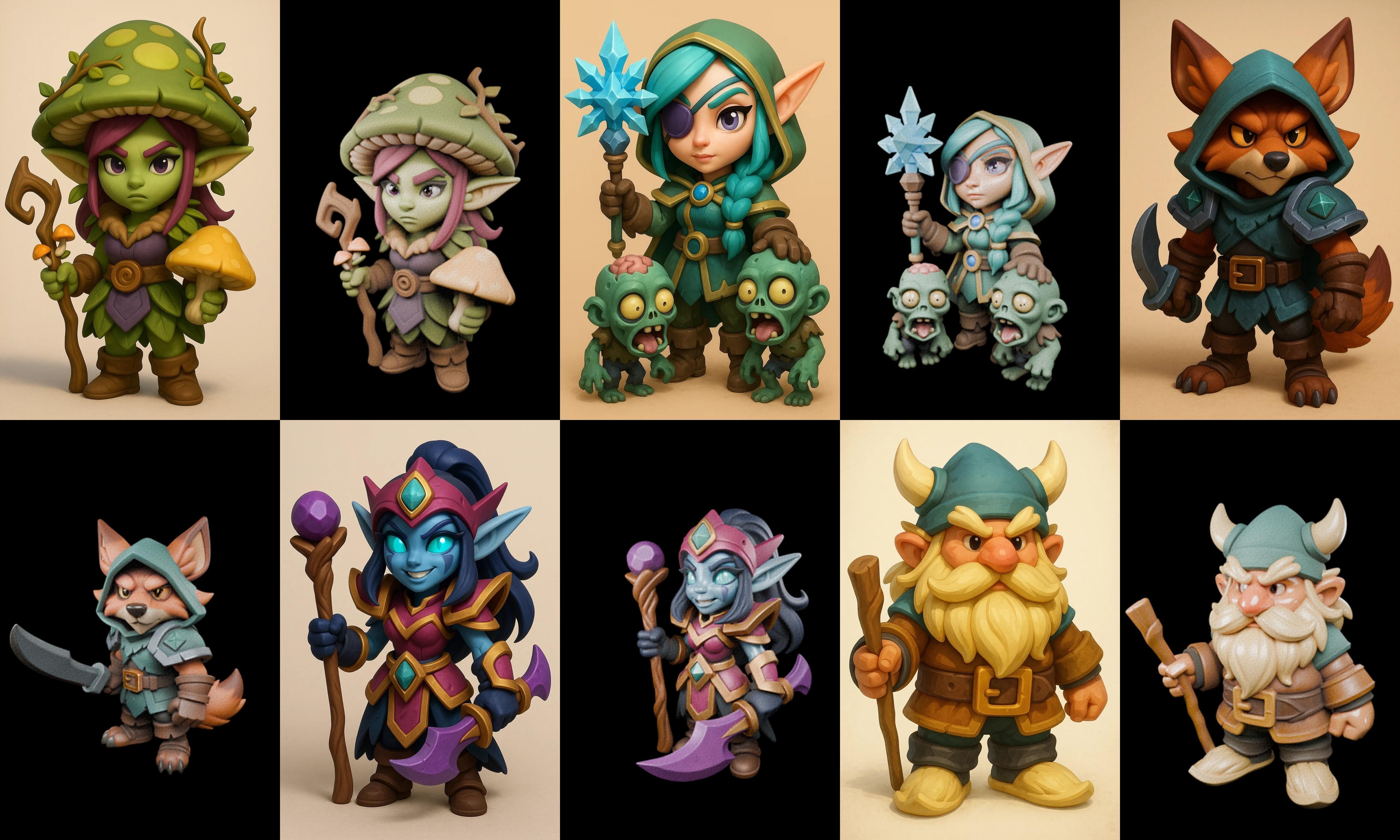 Role Play Fantasy Character bundle 71 pack 100 glb Low-poly 3D model_10