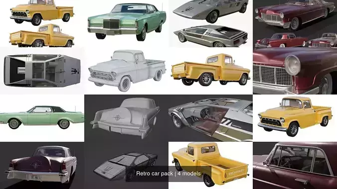 Retro car pack 3D Model Collection