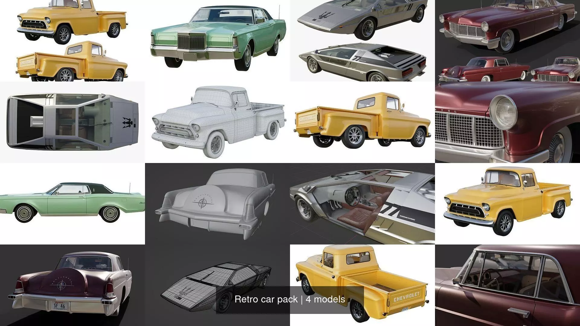Retro car pack 3D Model Collection_0