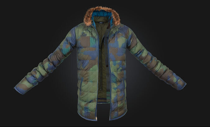 Camouflage Fur-Lined Parka Tactical Outerwear Model for Winte 3D model