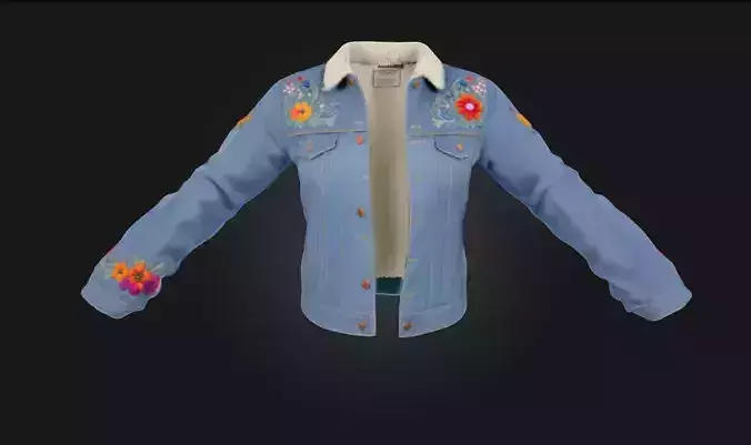Rose Denim Jacket Stylized Outerwear Model for Fashion  3D model