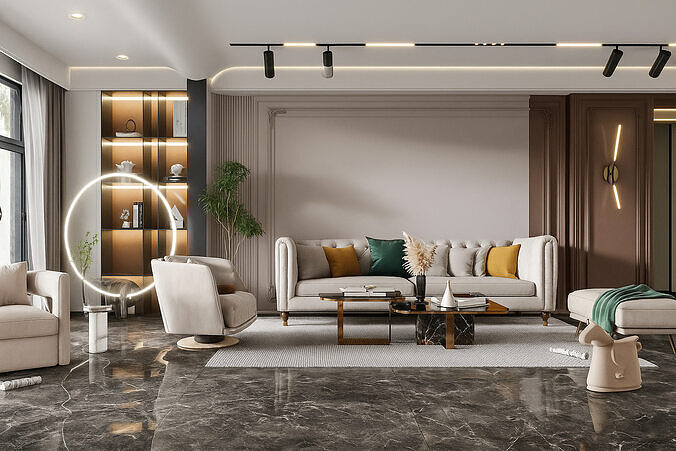Modern Luxury Living Room Interior 3D Model 3ds Max V Ray Low-poly 3D model