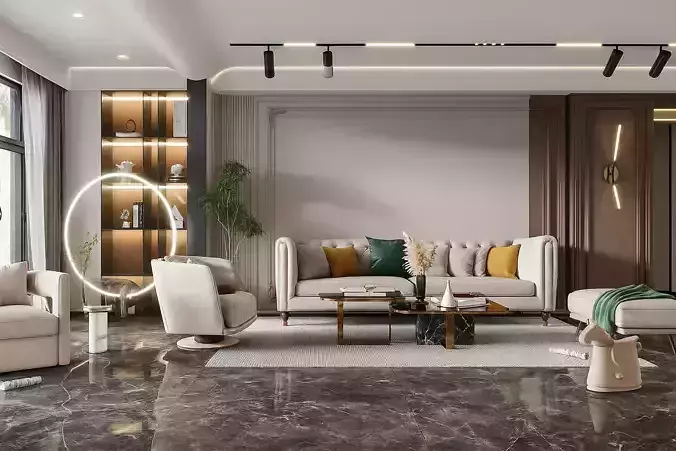 Modern Luxury Living Room Interior 3D Model 3ds Max V Ray