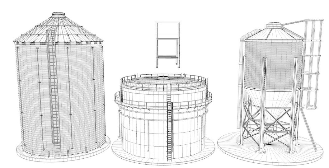 Grain Storage Bins Collection 3D model_24