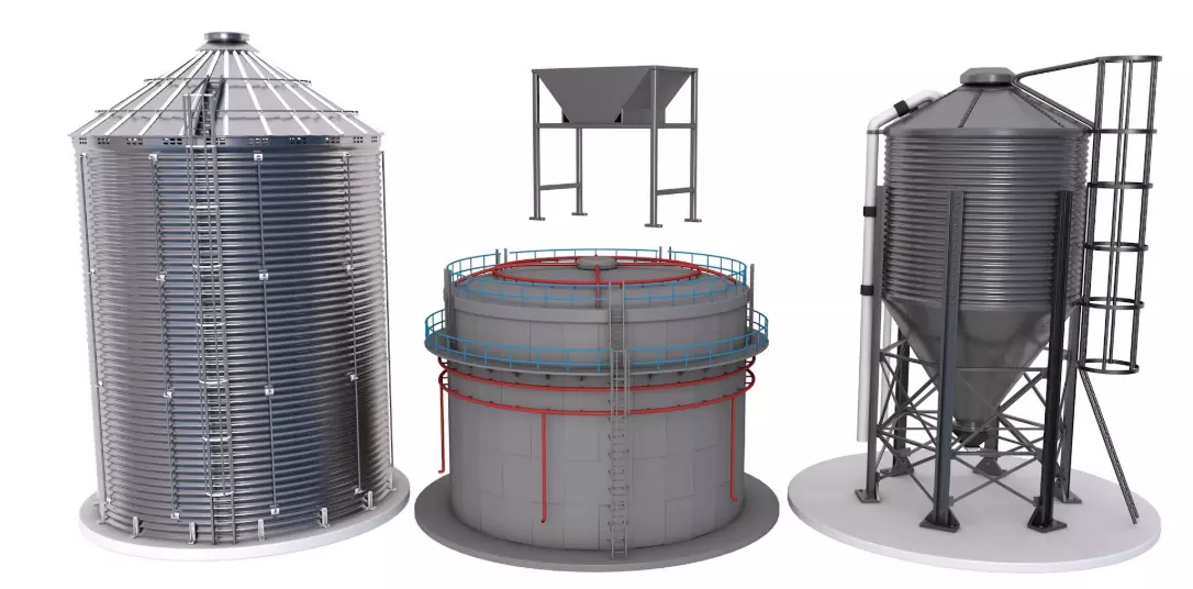 Grain Storage Bins Collection 3D model_0
