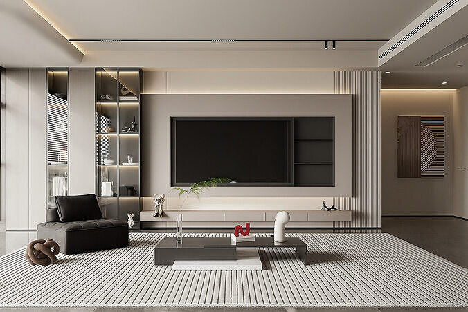 Modern Minimalist Living Room Interior High Quality 3D Rendering Low-poly 3D model