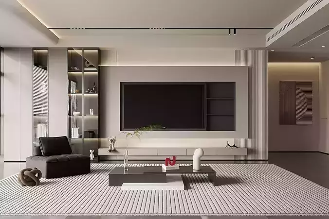 Modern Minimalist Living Room Interior High Quality 3D Rendering