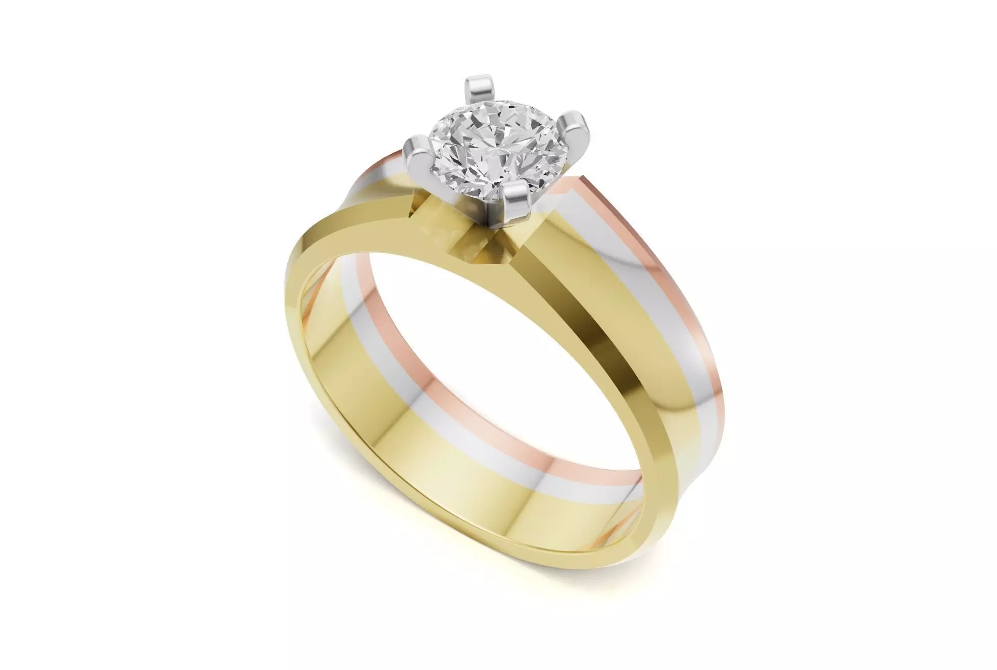 Tri-Color Solitaire Mens Engagement Ring Classic Look 3D print model