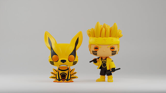 Kurama and Naruto in Kurama Chakra Mode funko pops 3D print model