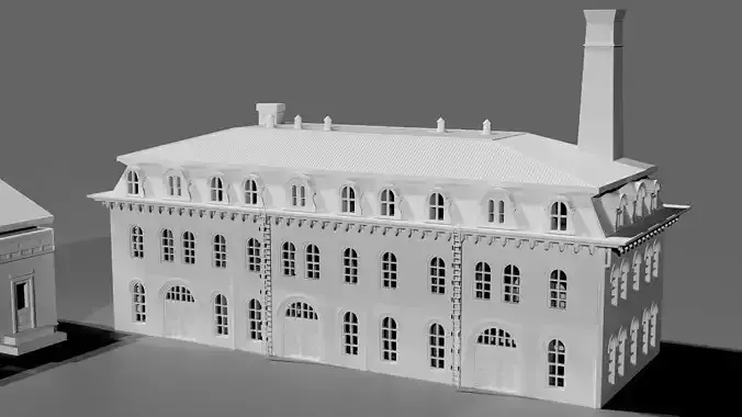 Historic Brick Industrial Factory Building Low Poly