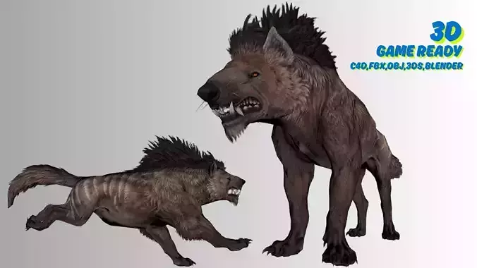 Mutant Hyena 3D Creature  Game Ready Monster Animal Low-poly 3D model