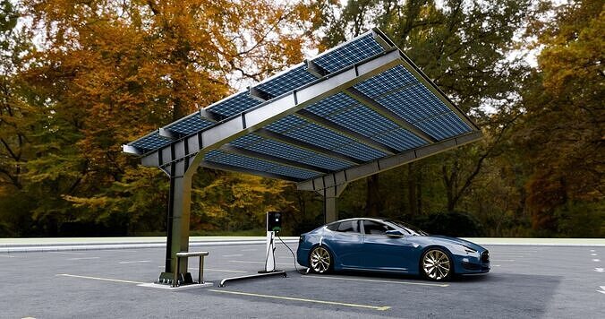 L Type 2 Car Solar Carport 3D model