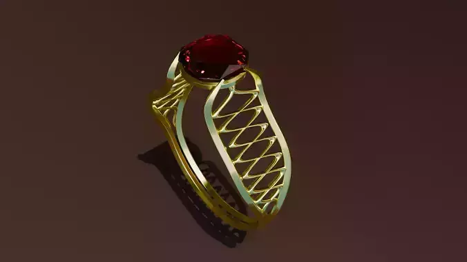 Ornate Gold Ring with Ruby Gemstone Stylized 3D Model