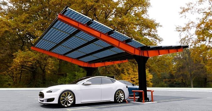 Y Type 2x2 Car Solar Carport 3D model
