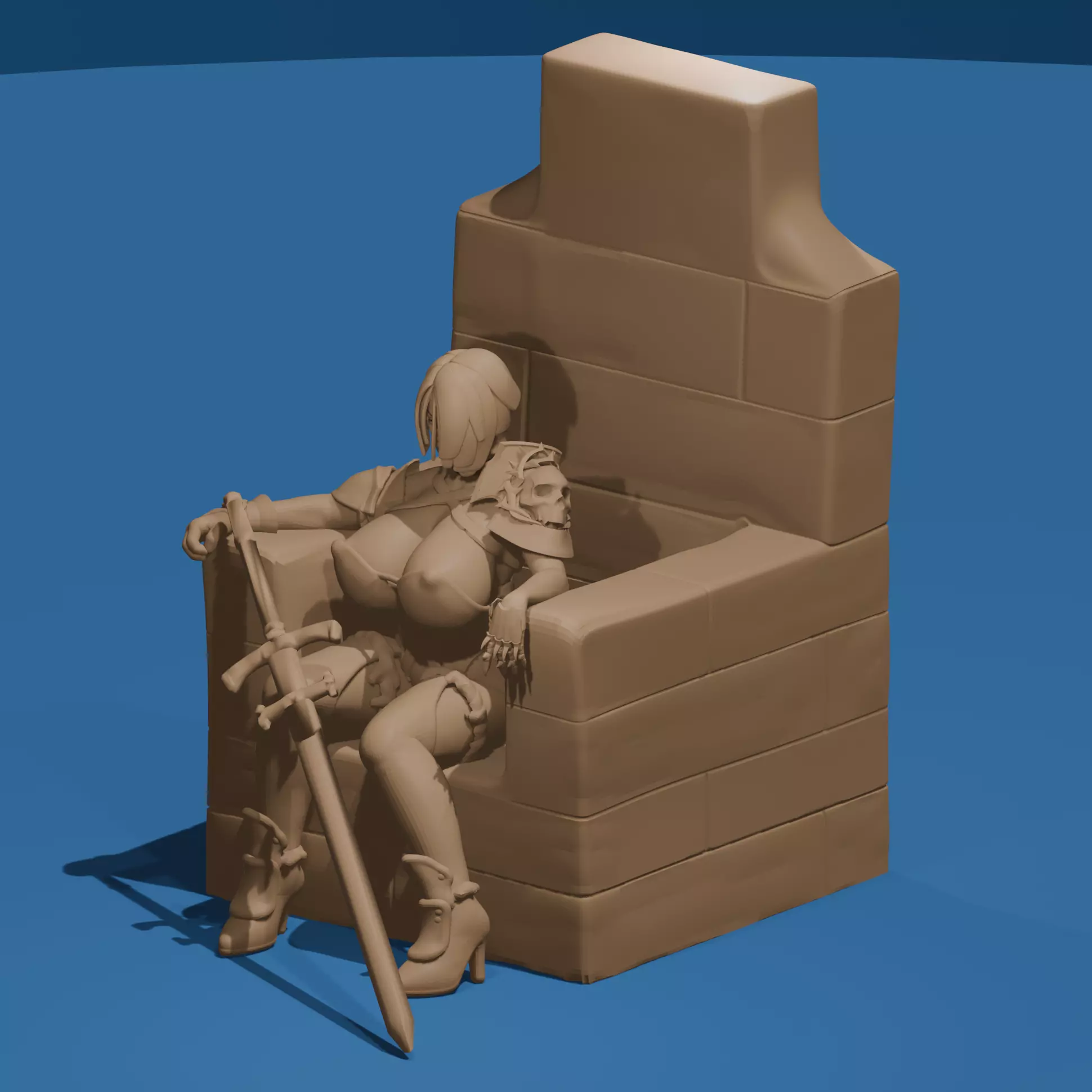 Voluptuous Warrior Queen on Throne 3D print model_0