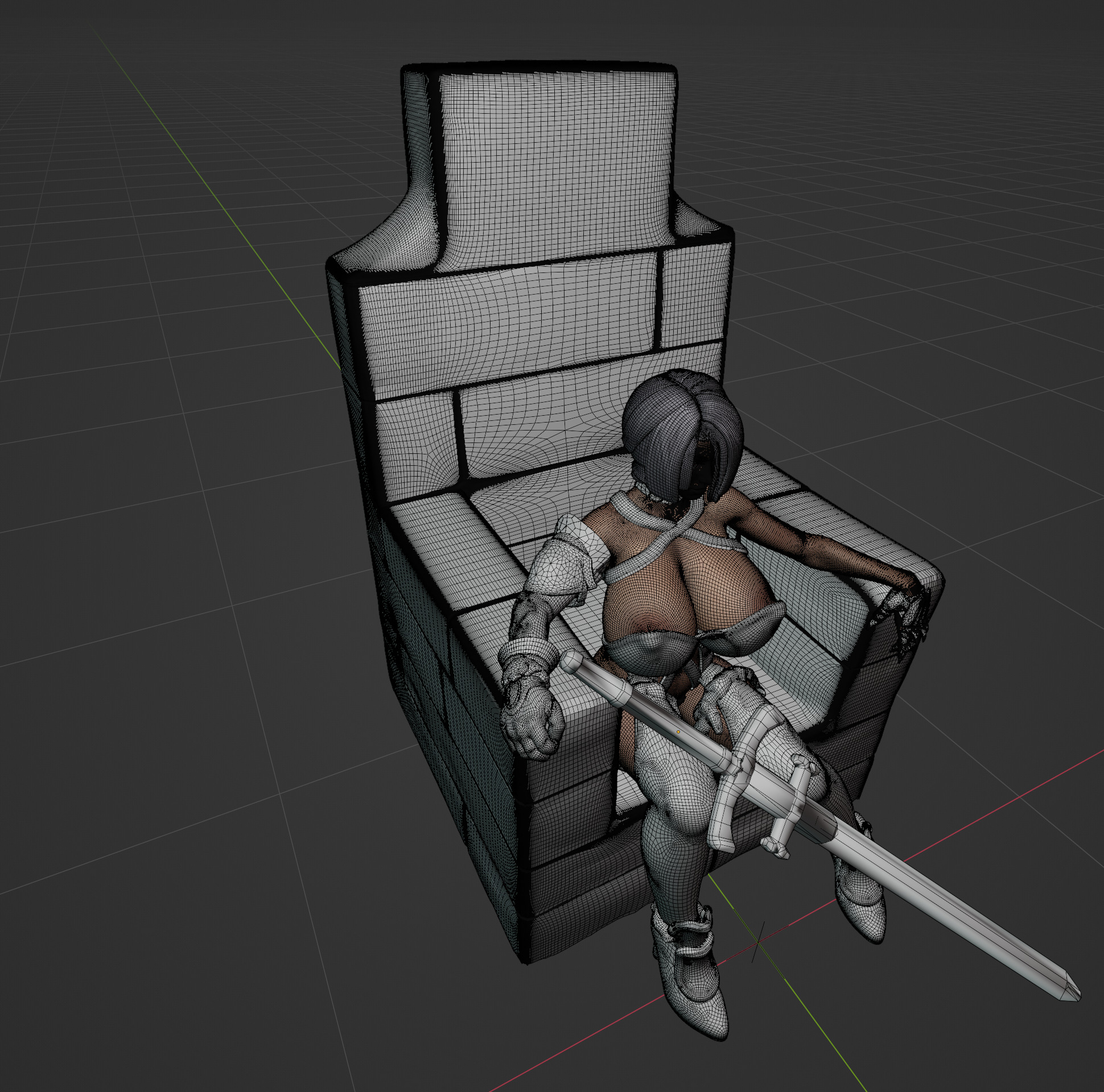 Voluptuous Warrior Queen on Throne 3D print model_10