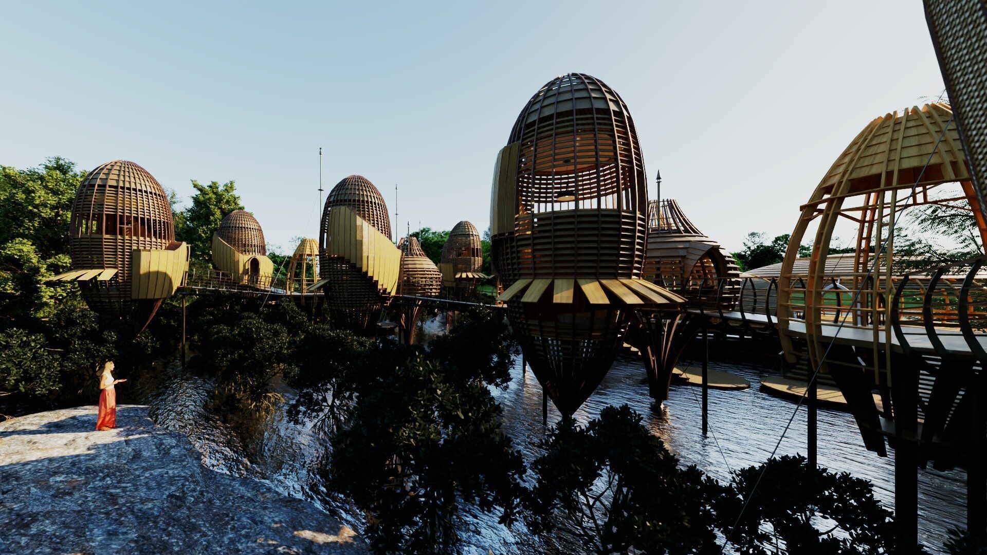 Futuristic Eco Resort in Mangrove Forest - Vray 3D Scene  Low-poly 3D model_8