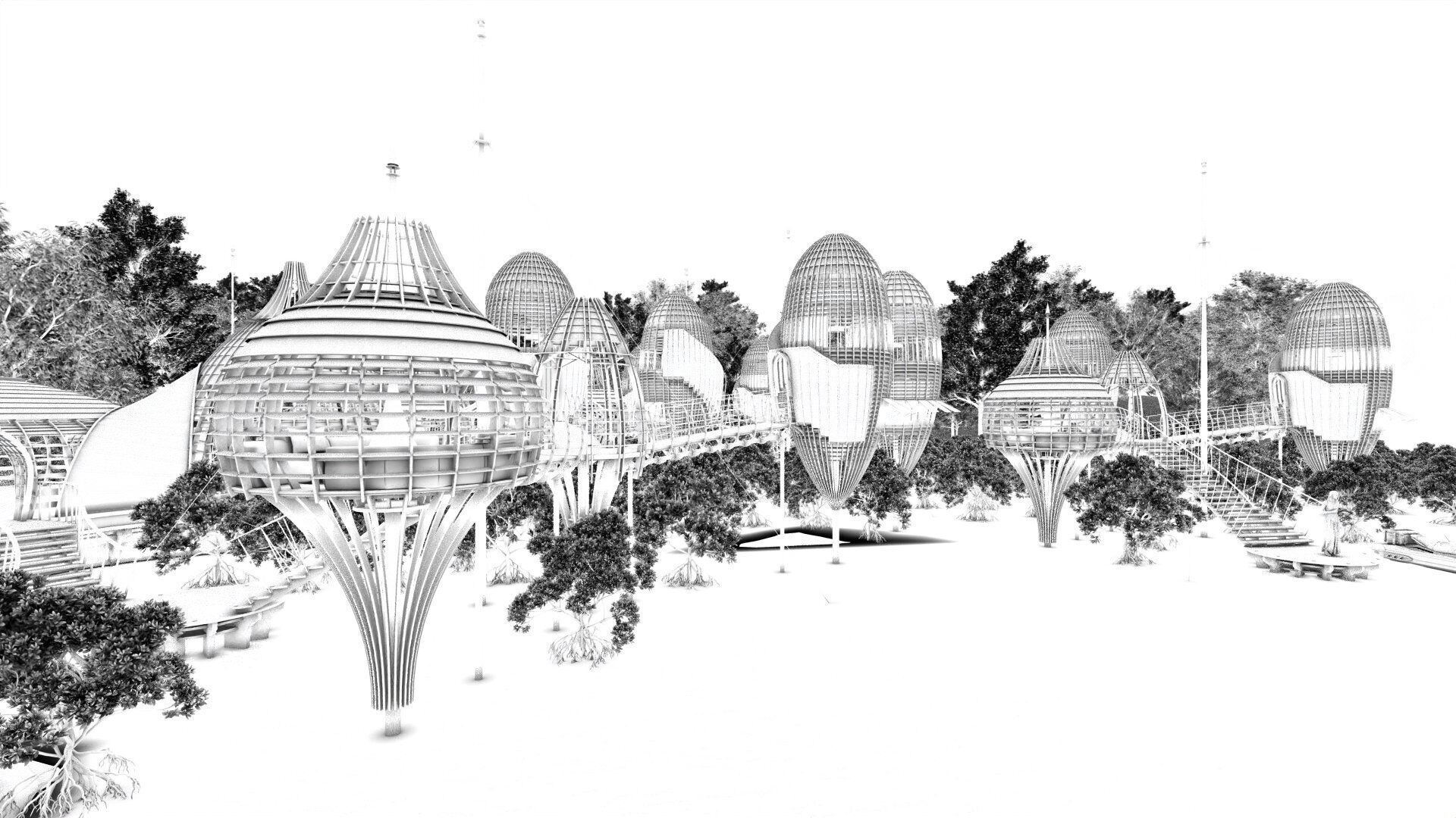 Futuristic Eco Resort in Mangrove Forest - Vray 3D Scene  Low-poly 3D model_46